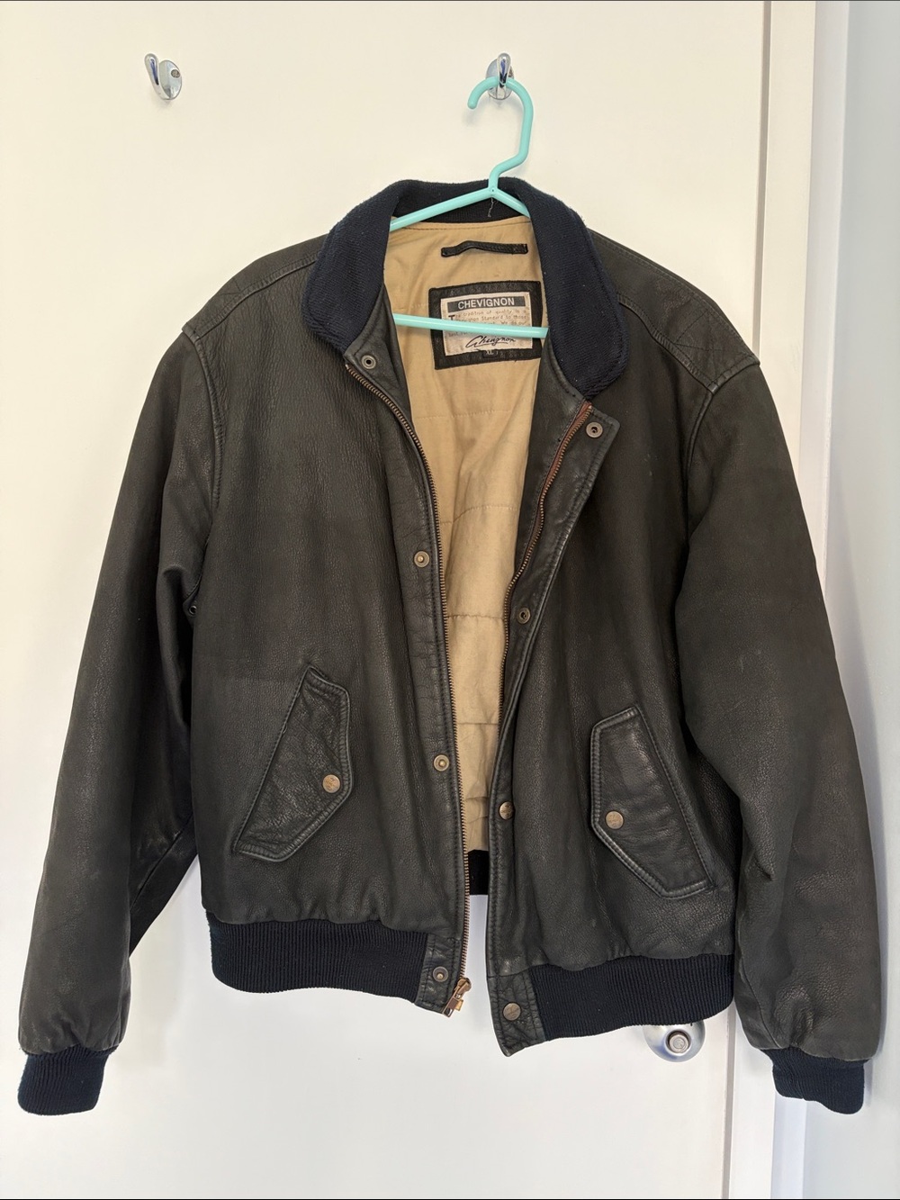 Chevignon Leather Jacket- XL - black - 
vintage